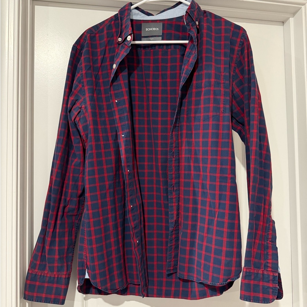 Bonobos Navy and Red Checkered Men's Shirt
